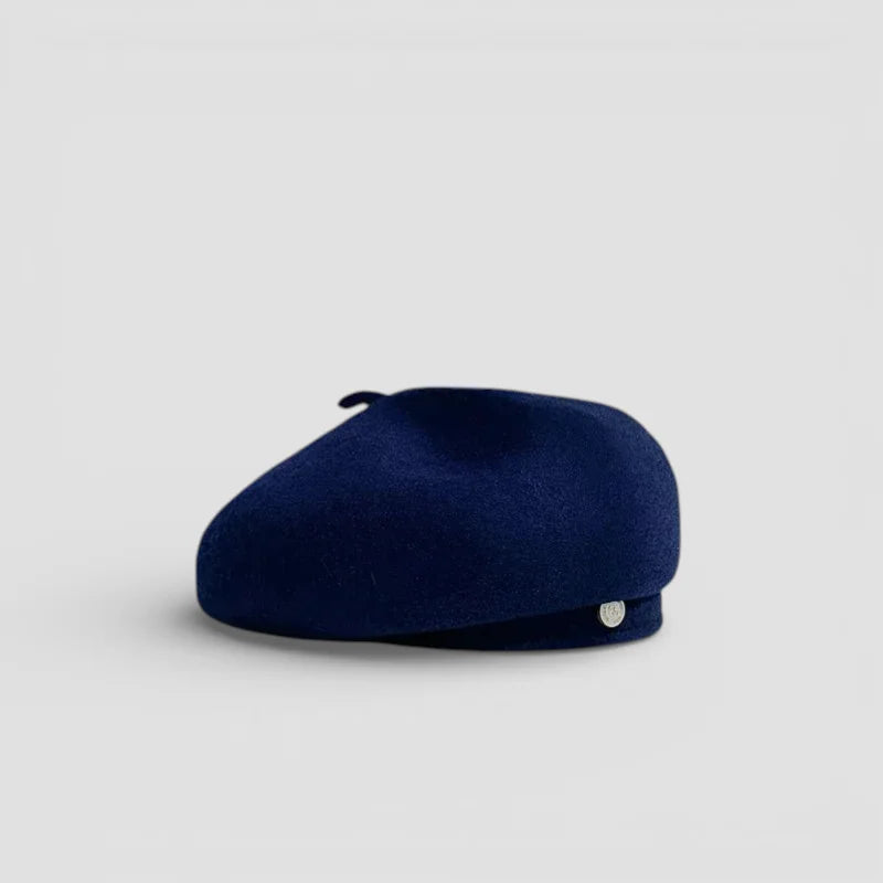 Deep navy wool beret with silver emblem for ladies wool berets
