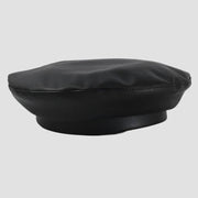 Black faux leather beret.