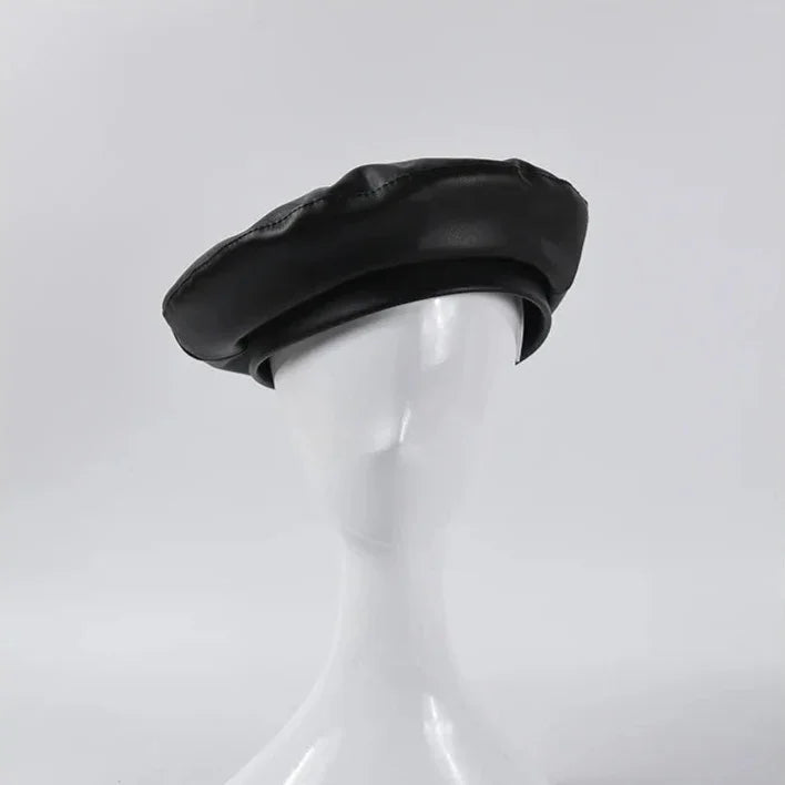 Black leather beret.