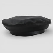 Black leather look beret with glossy finish and stitched brim