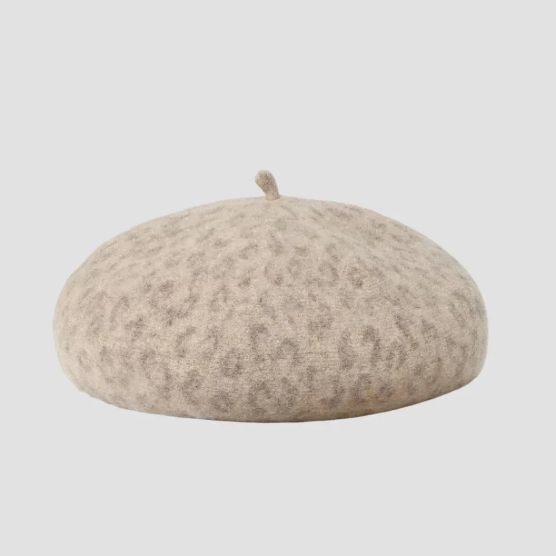 Beige leopard print beret.