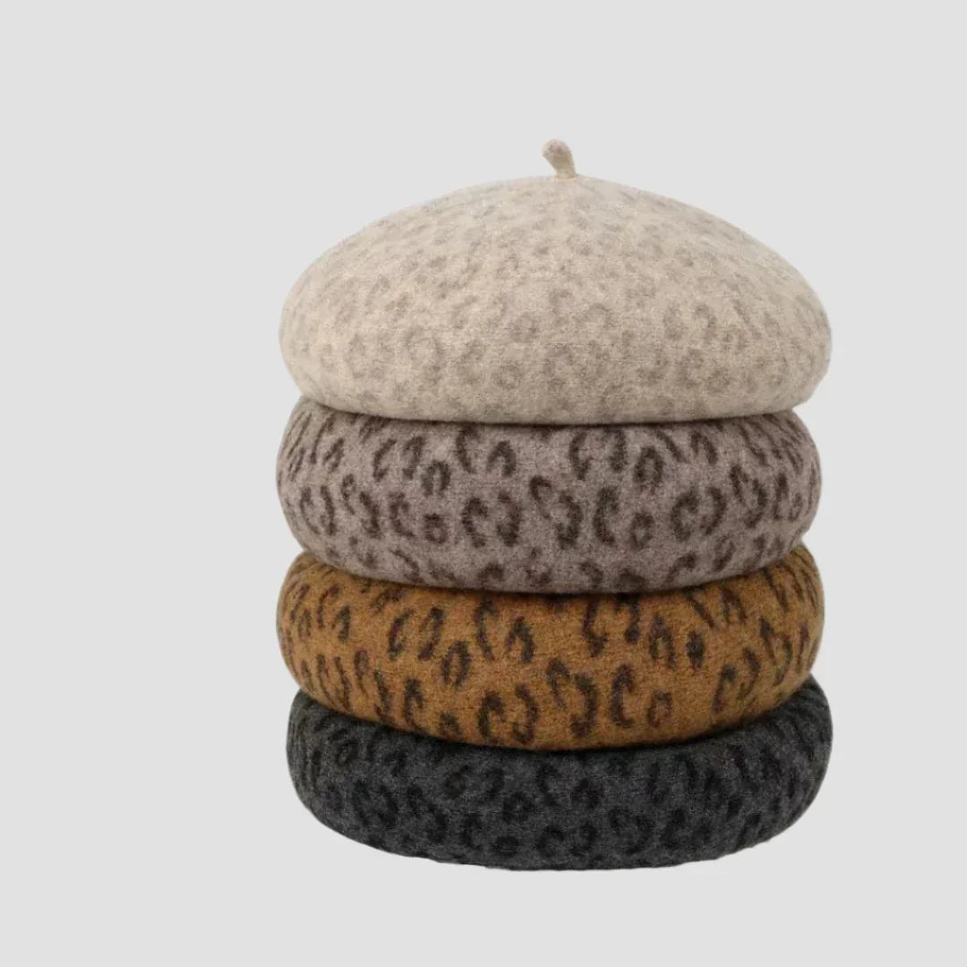 Stacked leopard print berets.