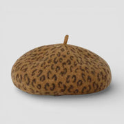 Leopard Beret with tan brown leopard print and matching top button
