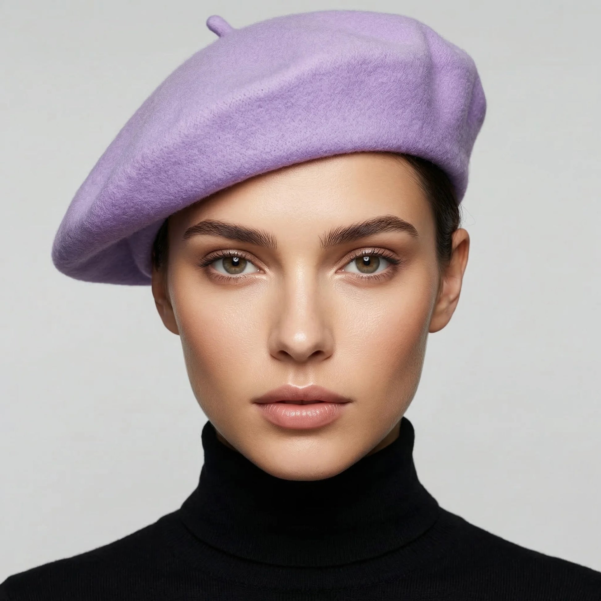 Light purple beret with soft lavender texture and top button