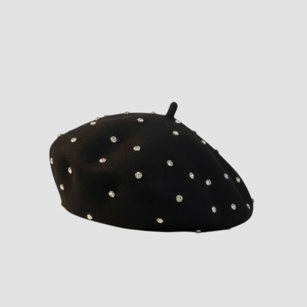 Luxury Beret with black beret adorned in scattered silver studs