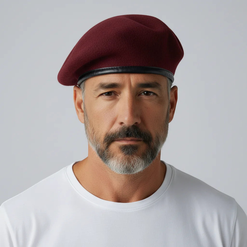 Maroon beret with black leather band for Maroon Beret Army