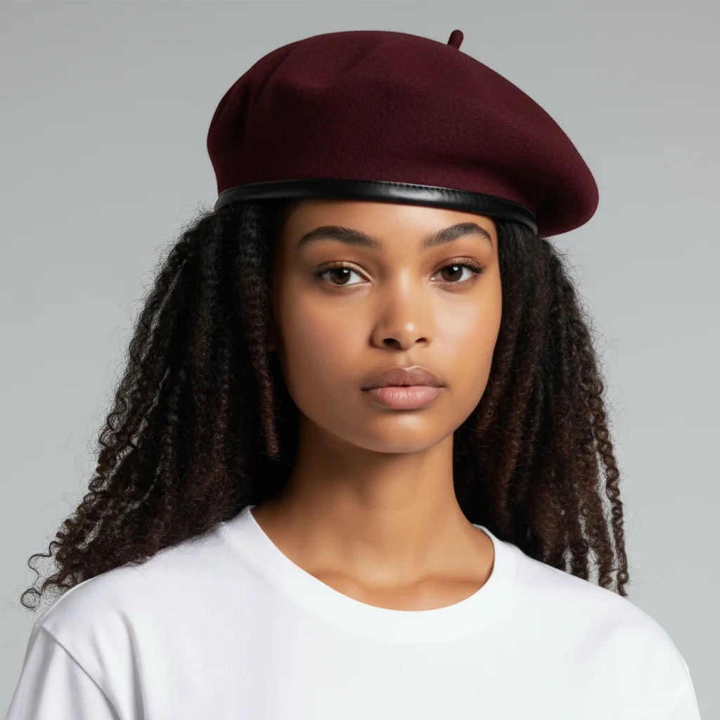 Maroon beret with black leather band for Maroon Beret Army