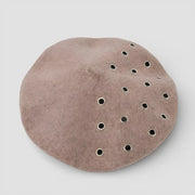 Merino wool beret in soft dusty rose felt with silver eyelets
