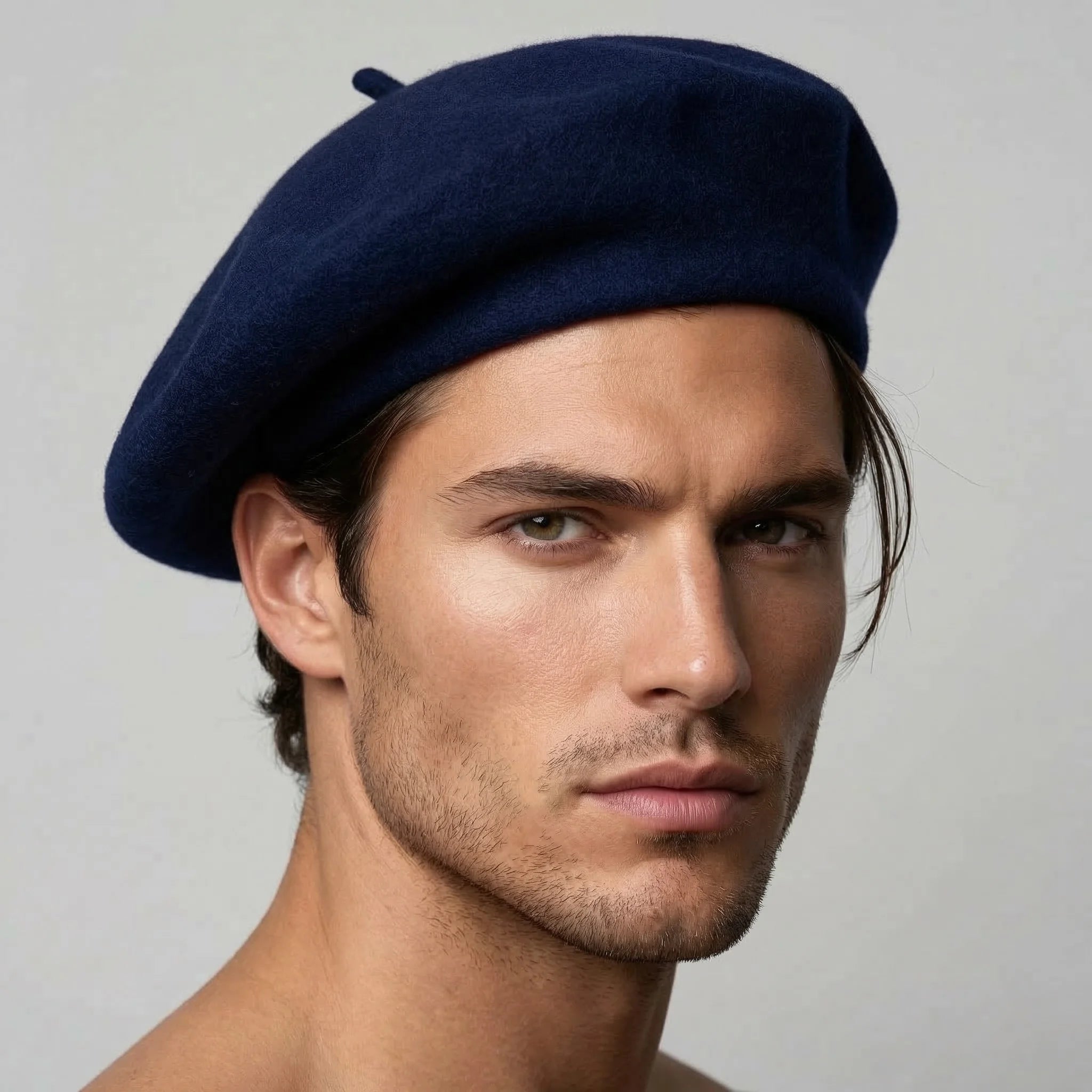 Navy Blue Beret with soft textured wool and top button