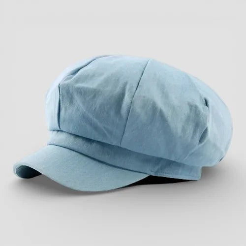 Light blue Newsboy Beret Cap with 8-panel design and short brim