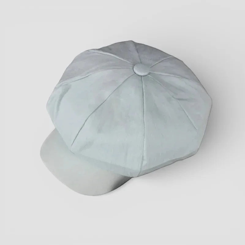 Light gray structured 8-panel Newsboy Beret Cap with crown button