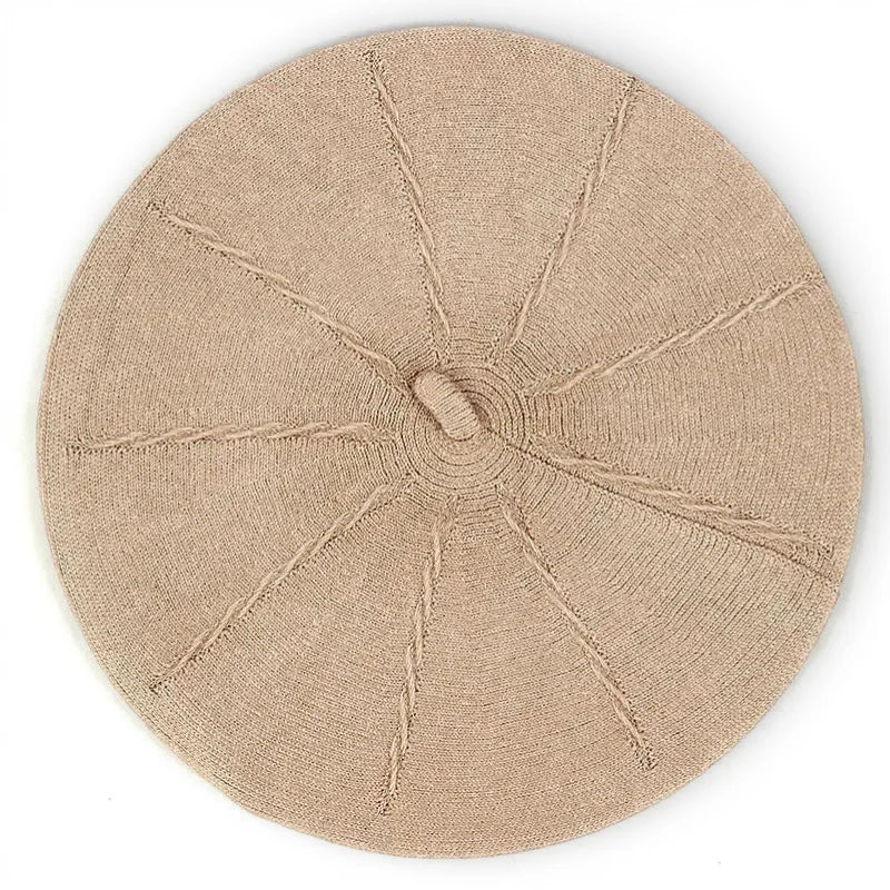 Original French Beret: beige knitted with radial stitching and central button
