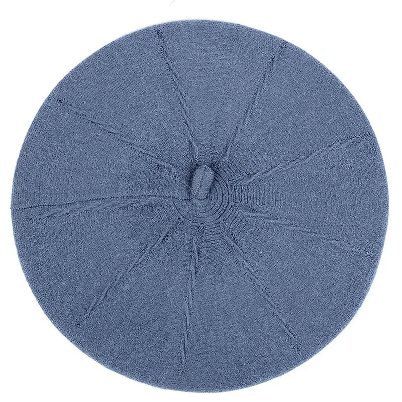 Blue knitted beret.