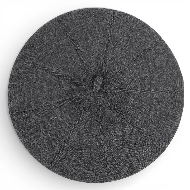 Original French Beret in dark gray textured wool with radial stitching