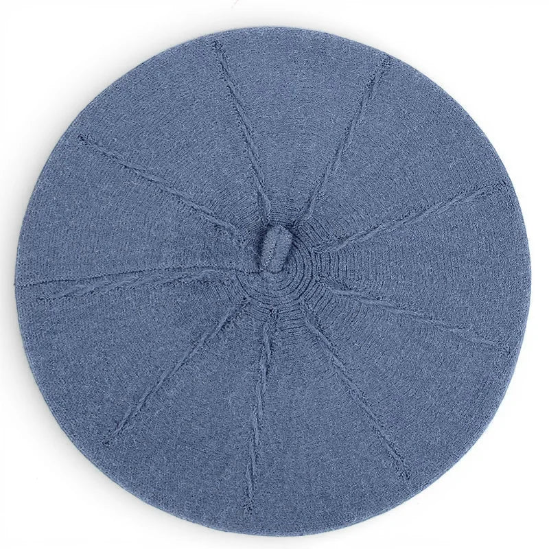 Original French Beret: round blue felt with textured stitched panels