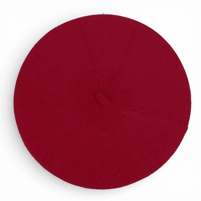Original French Beret: solid red circular design with soft stitched texture
