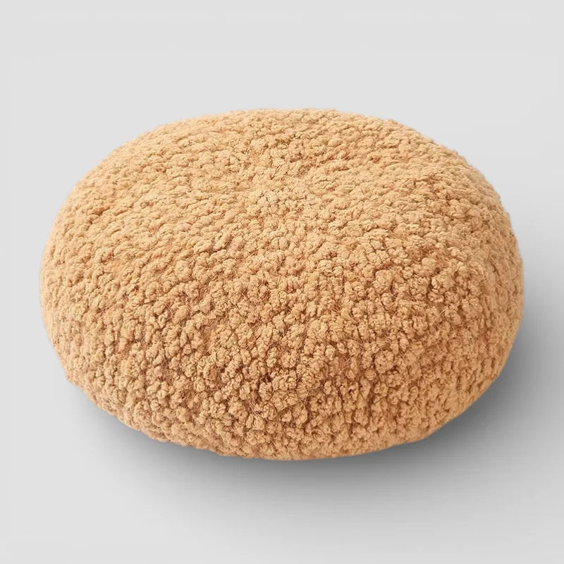 Paloma Wool beige plush round beret with soft textured surface