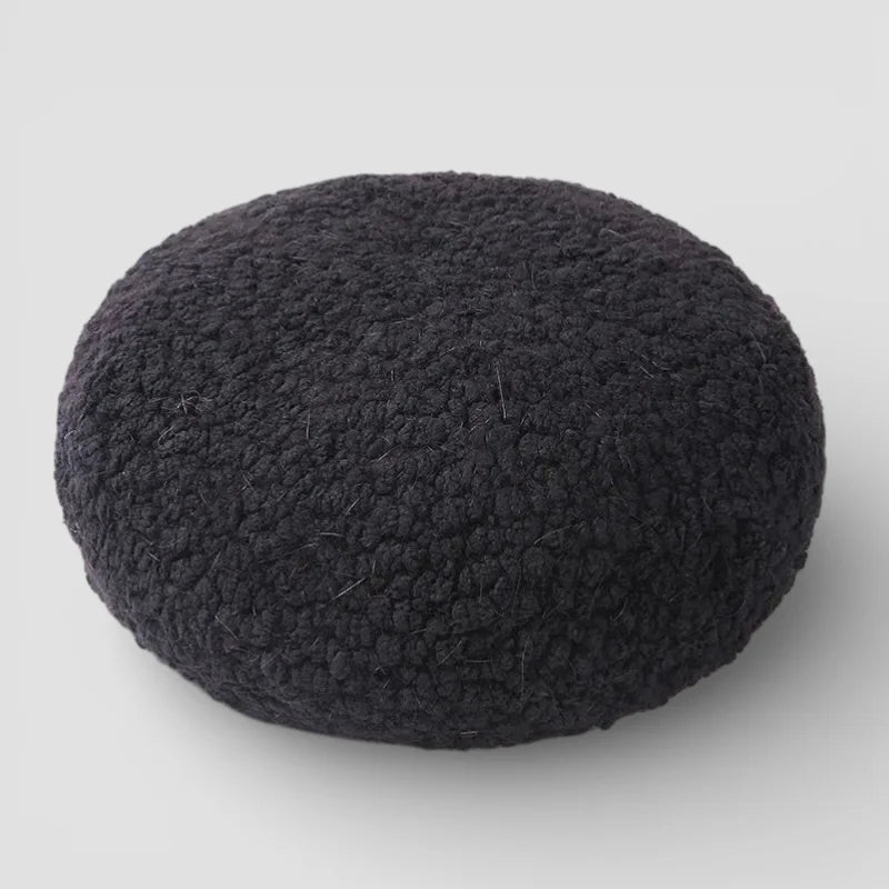 Black fuzzy Paloma Wool beret with soft textured surface