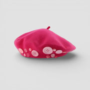 Vibrant fuchsia velvet Pink Button Beret with pink buttons