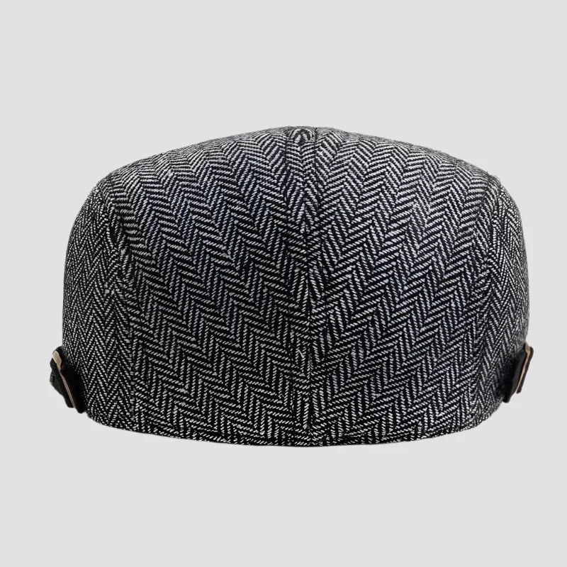 Herringbone newsboy cap.