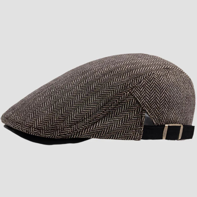 Herringbone newsboy cap.