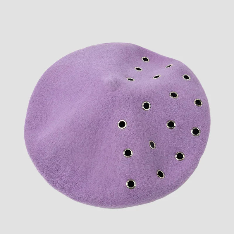 Lavender beret with grommets.