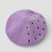 Purple Boina lavender suede beret with scattered silver grommets