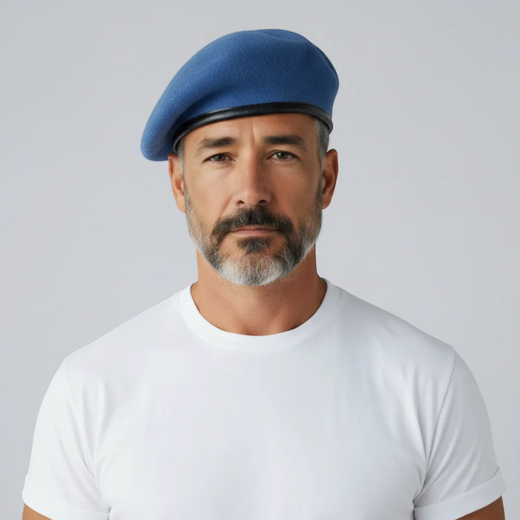 Sleek navy blue Ranger Beret Army with black leather band