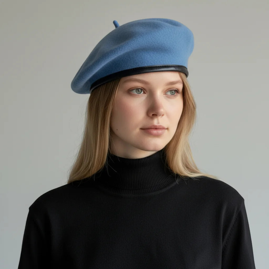 Ranger Beret Army: soft blue beret with black leather trim and top button