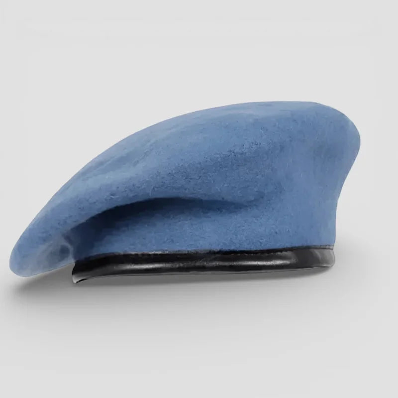 Ranger Beret Army: soft blue felt beret with sleek black leather band