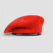 Vibrant Red Beret Army plush red beret with black leather band