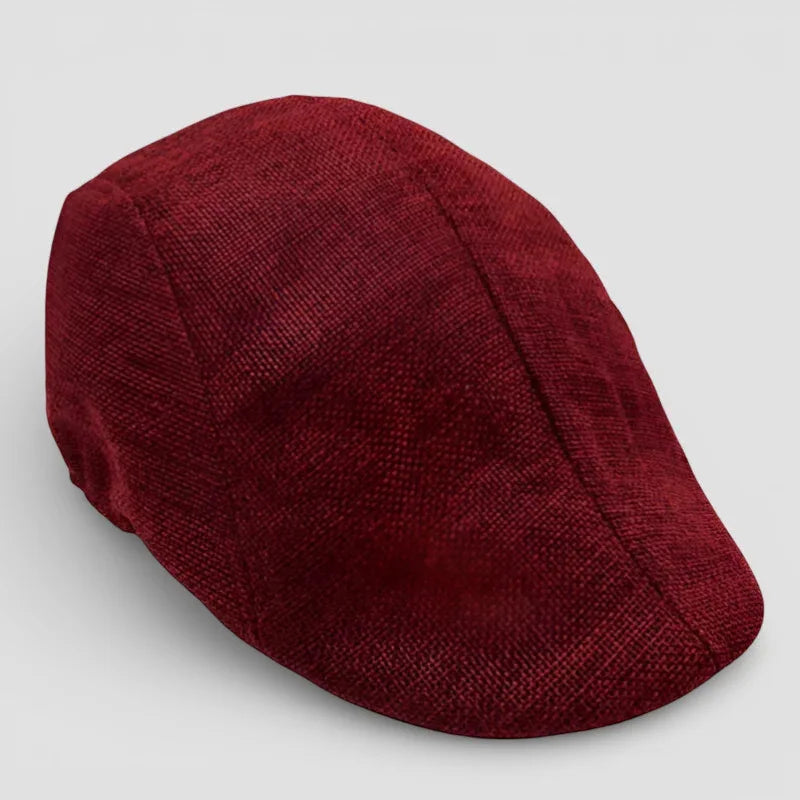 Rich burgundy corduroy flat cap Red Beret Cap textured ribbed panels