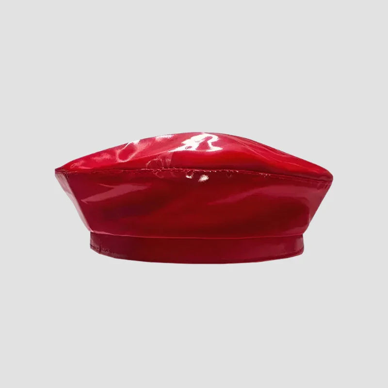 Shiny red beret.