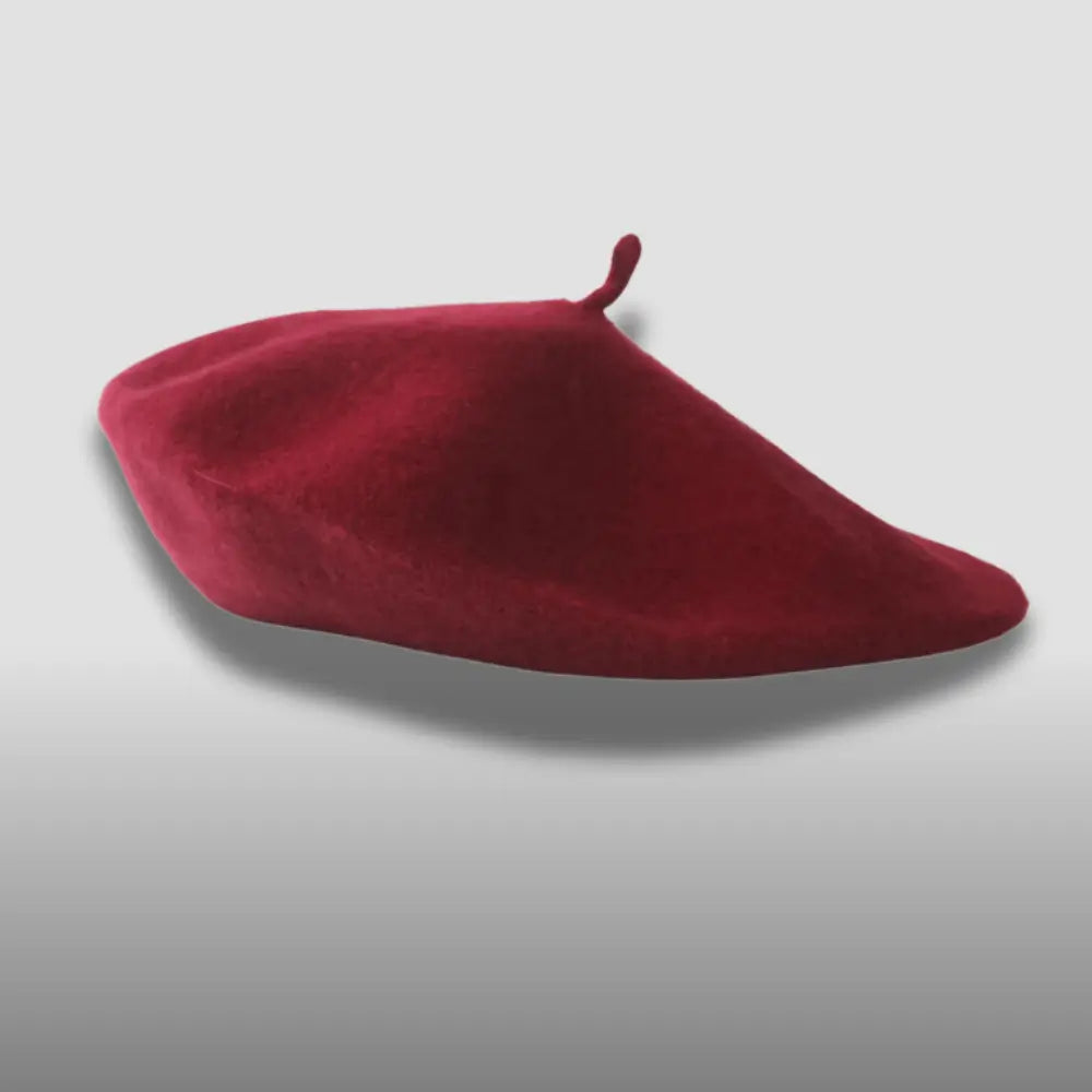 Classic French style red wool beret hat – elegant unisex accessory for fashion outfits.