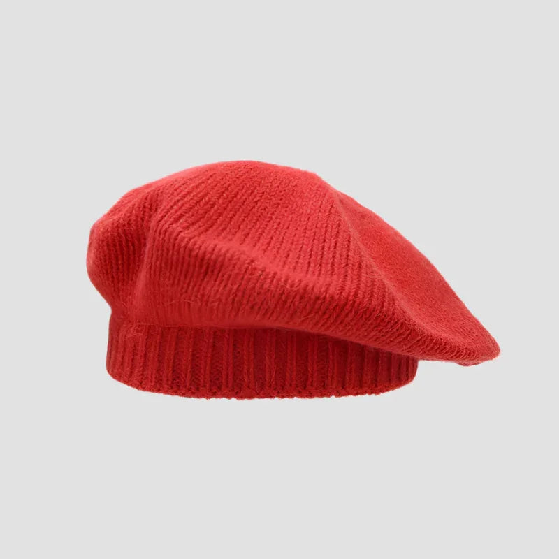 Red knitted beret.