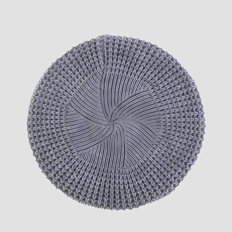 Gray knitted beret.
