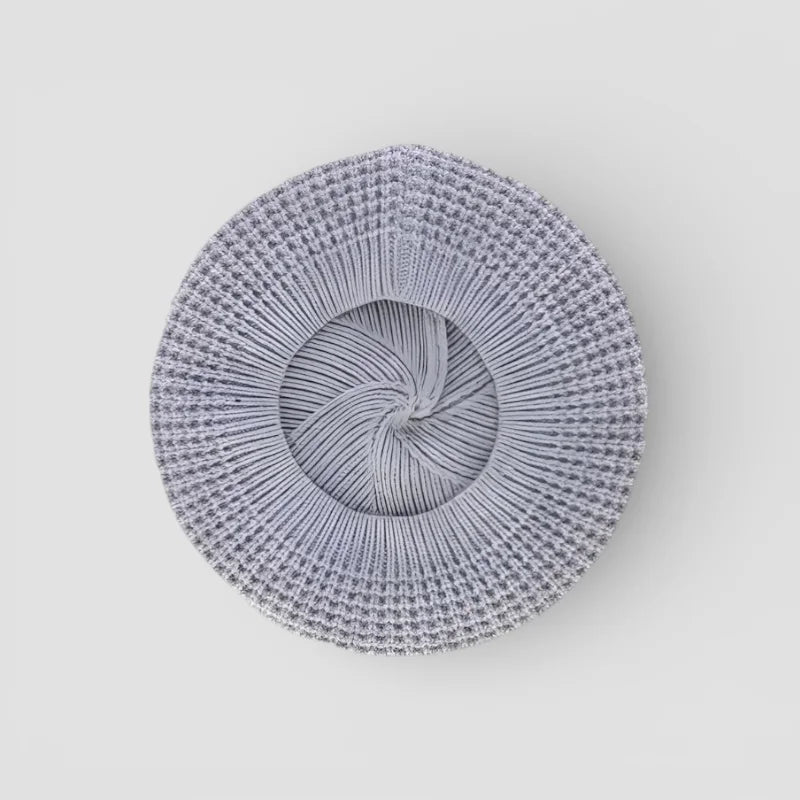 Light gray waffle-texture knitted beret from Simple Beret Crochet Pattern
