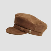 Brown suede captain’s hat.