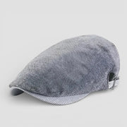 Gray textured Summer Beret Cap with striped brim and adjustable strap