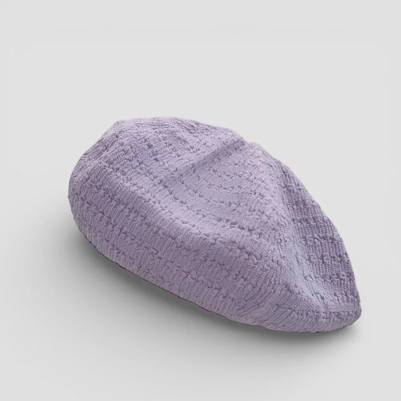 Summer Beret in soft lavender with textured woven fabric finish