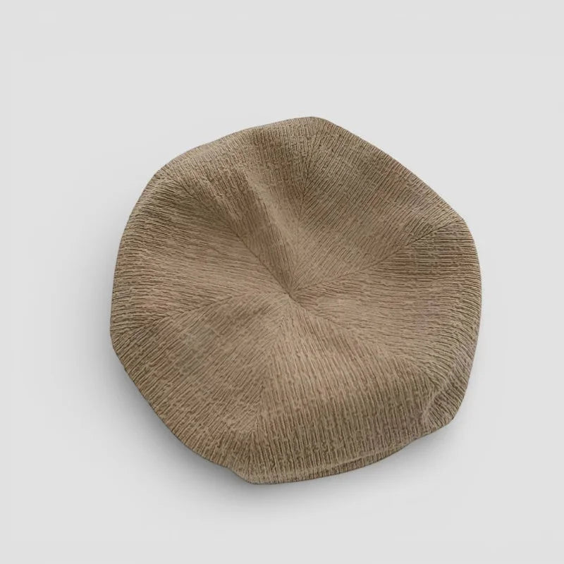 Soft taupe Summer Beret with textured ribbed fabric surface