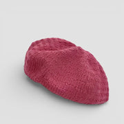 Vibrant textured pink Summer Beret with woven knit pattern