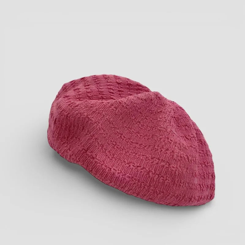 Vibrant textured pink Summer Beret with woven knit pattern