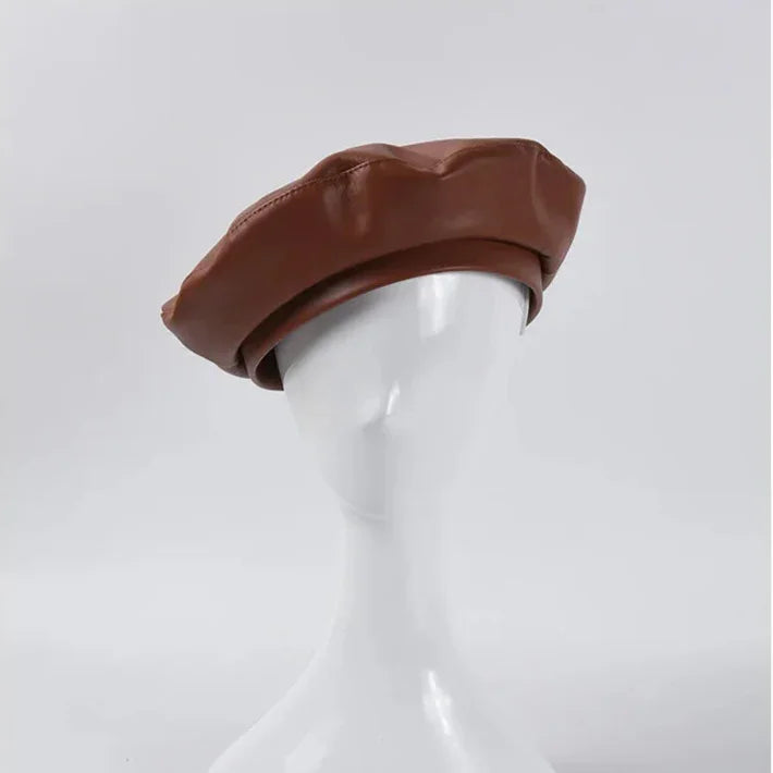 Brown leather beret.