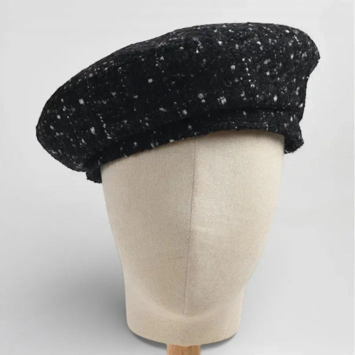 Traditional Basque Beret: black with white speckles, textured fabric