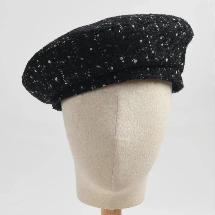 Black and white tweed beret.