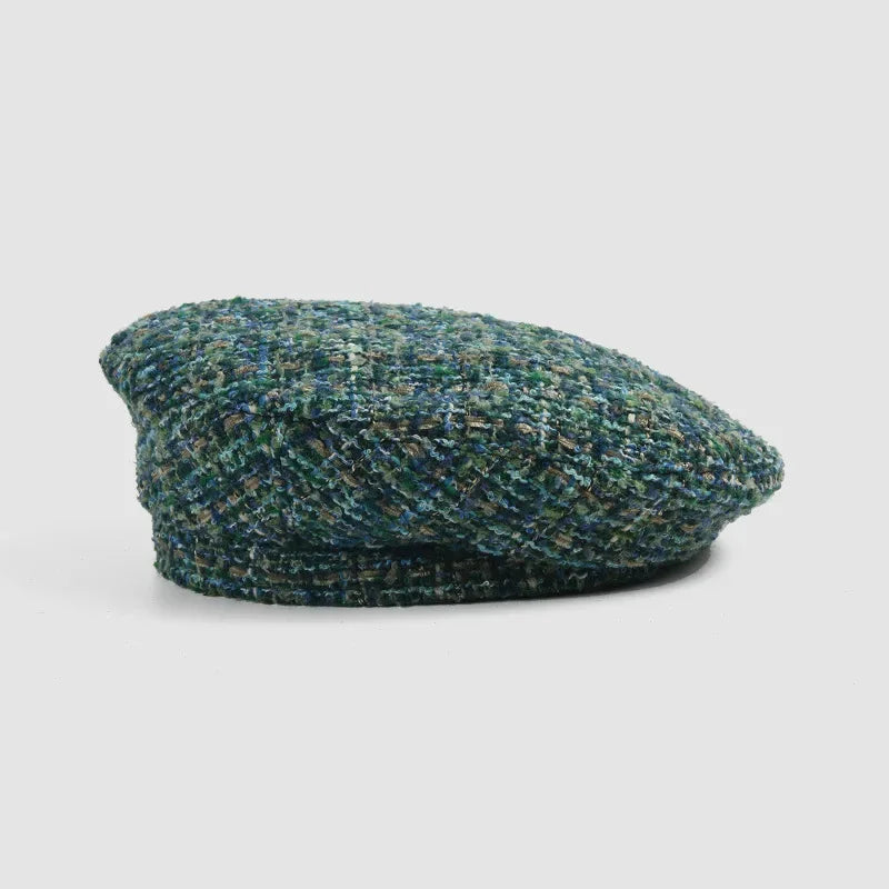 Green and blue tweed beret.