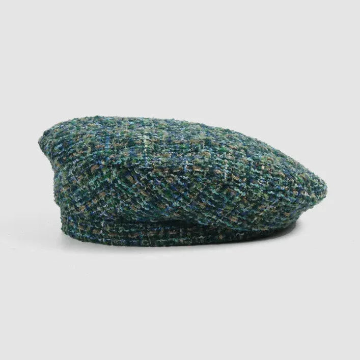 Green tweed beret.