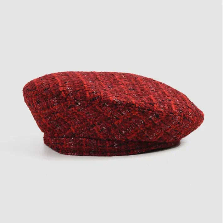 Red tweed beret.