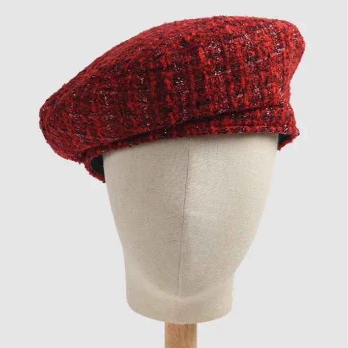 Red tweed beret.